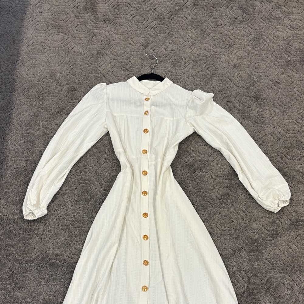 SHEIN Cream Long Sleeve Button Dress
